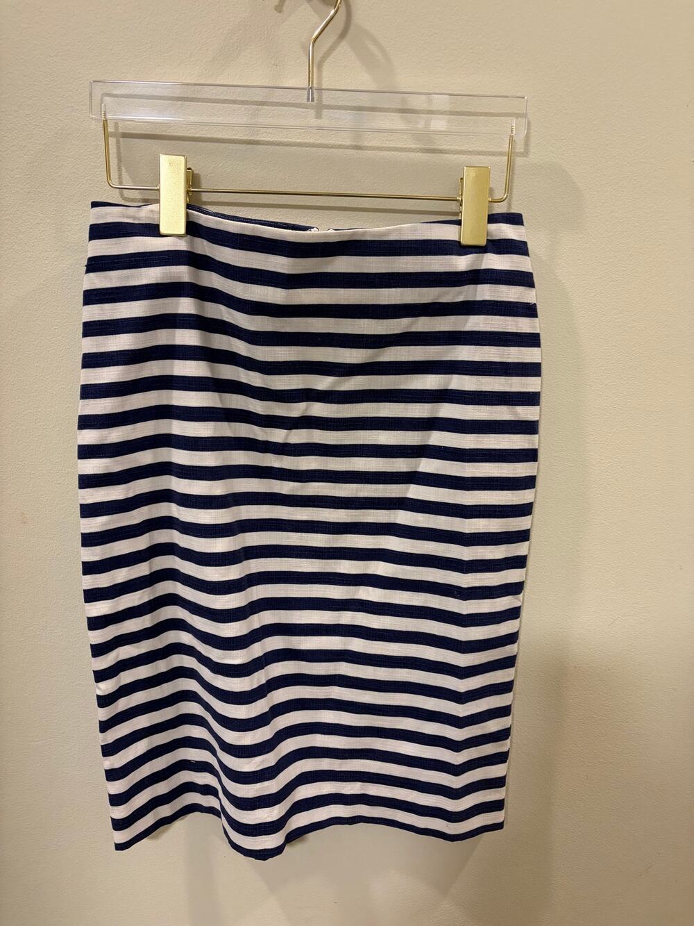 Talbots Petites Navy Blue White Striped Pencil‎ Skirt Cotton Blend Size 2P